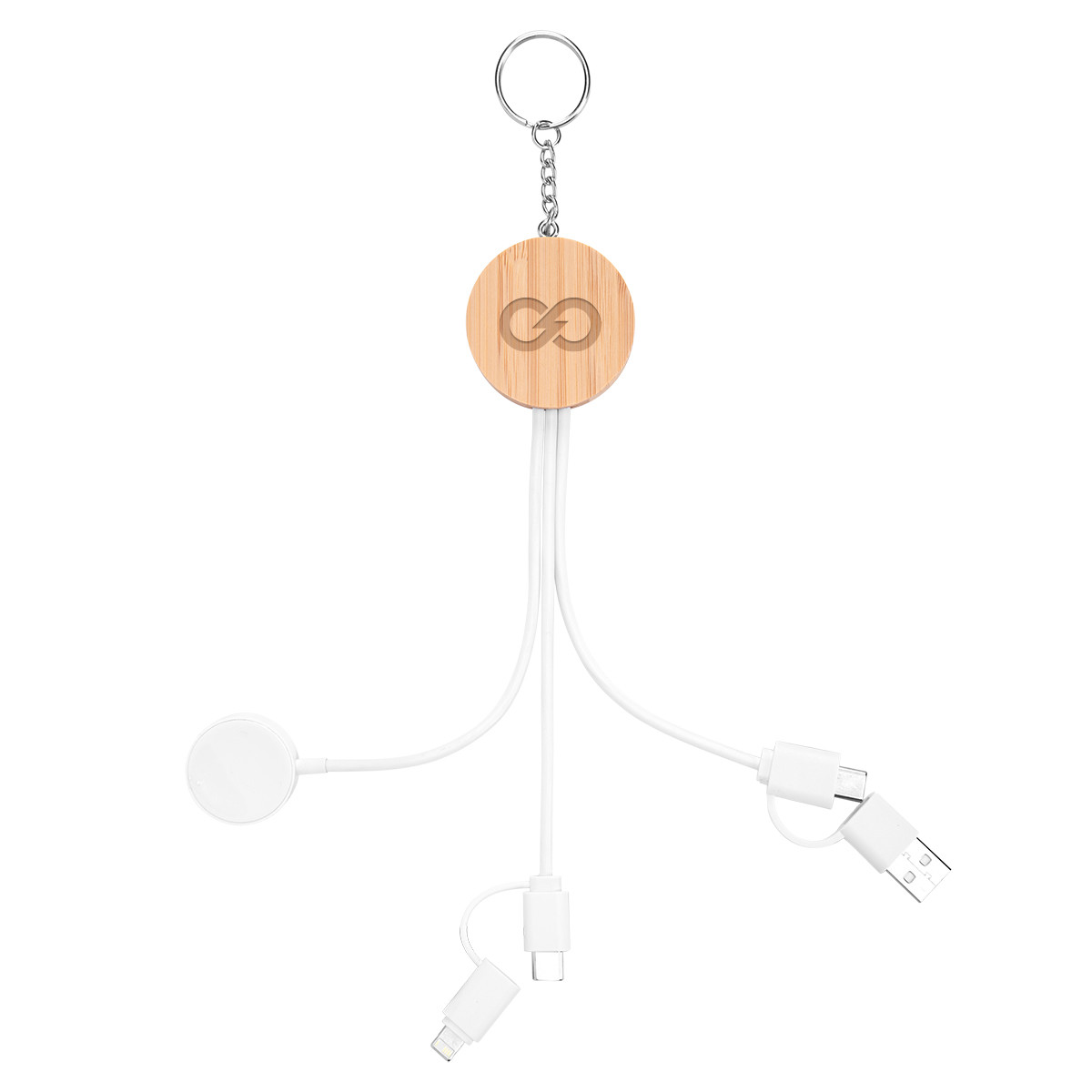 10W Bamboo Multi-Charging Cables Key Ring with Watch Dock Product Image