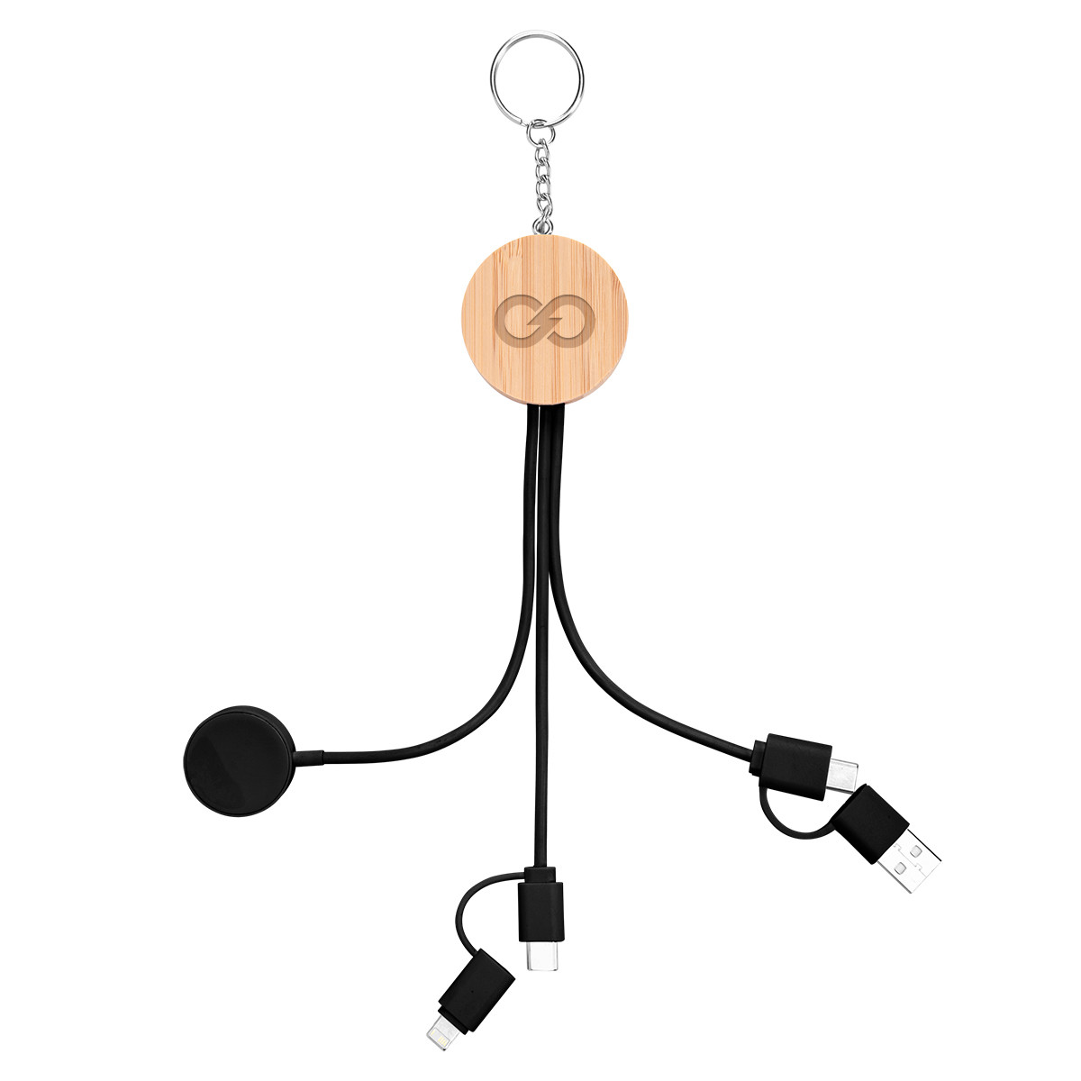 10W Bamboo Multi-Charging Cables Key Ring with Watch Dock Product Image