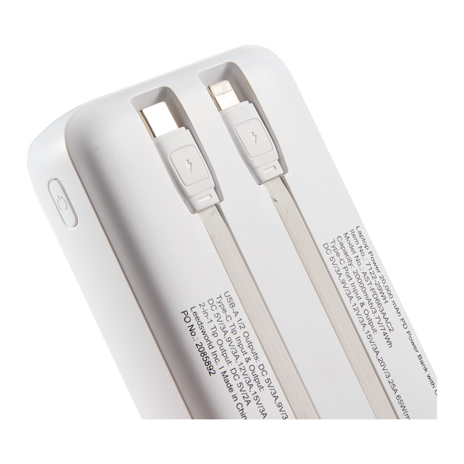 Laptop Power 20,000 mAh PD Power Bank with Integrated Cables Product Image