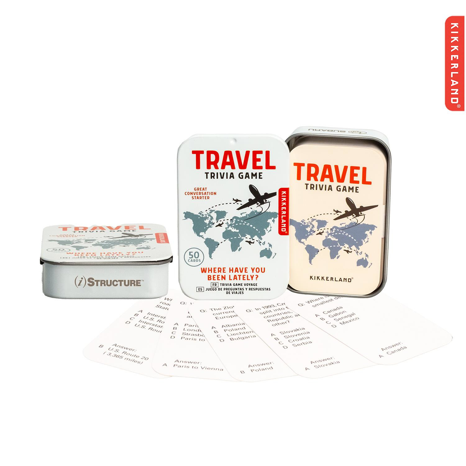 Kikkerland Travel Trivia Card Game in Tin Product Image