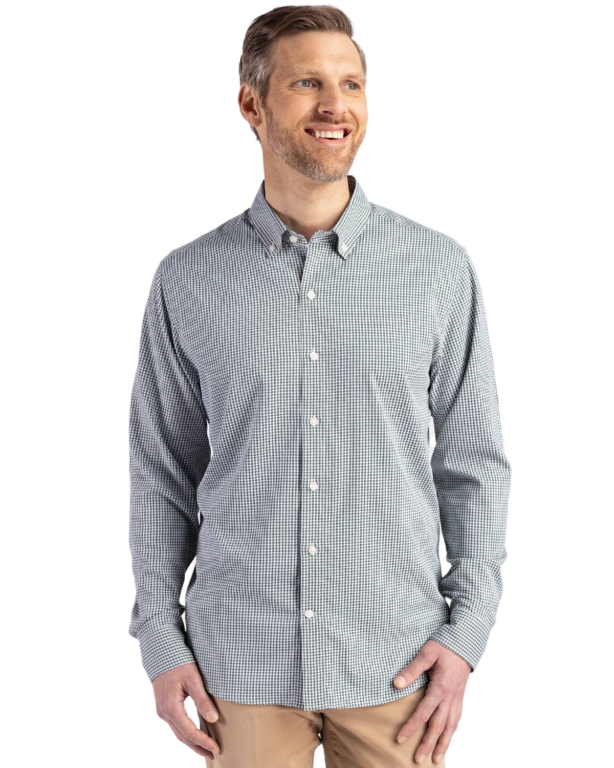 Cutter & Buck® Men's Skyline Eco Recycled Gingham Long Sleeve Dress Shirt Product Image