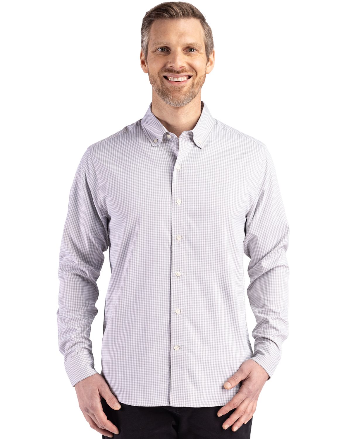 Cutter & Buck® Men's Skyline Eco Recycled Gingham Long Sleeve Dress Shirt Product Image