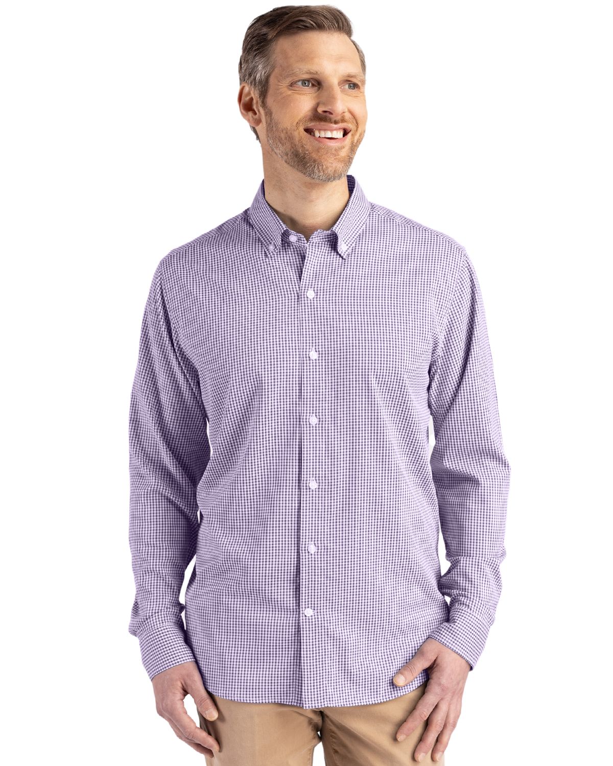 Cutter & Buck® Men's Skyline Eco Recycled Gingham Long Sleeve Dress Shirt Product Image