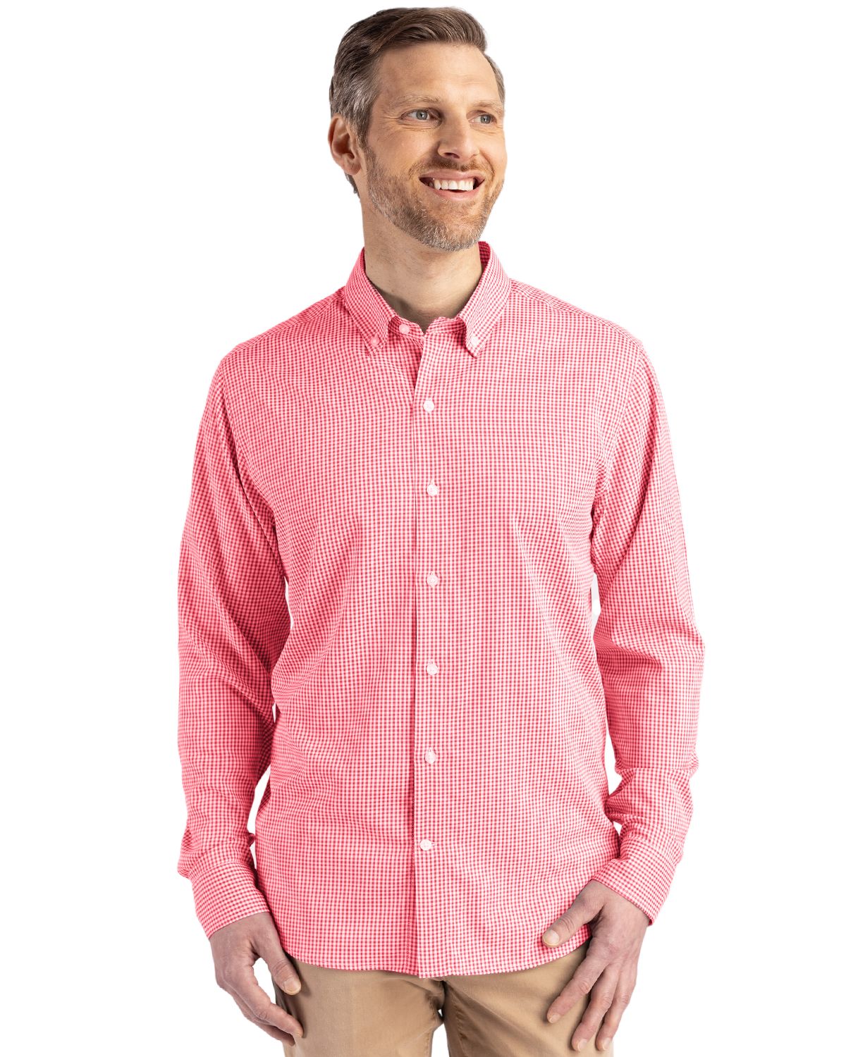 Cutter & Buck® Men's Skyline Eco Recycled Gingham Long Sleeve Dress Shirt Product Image