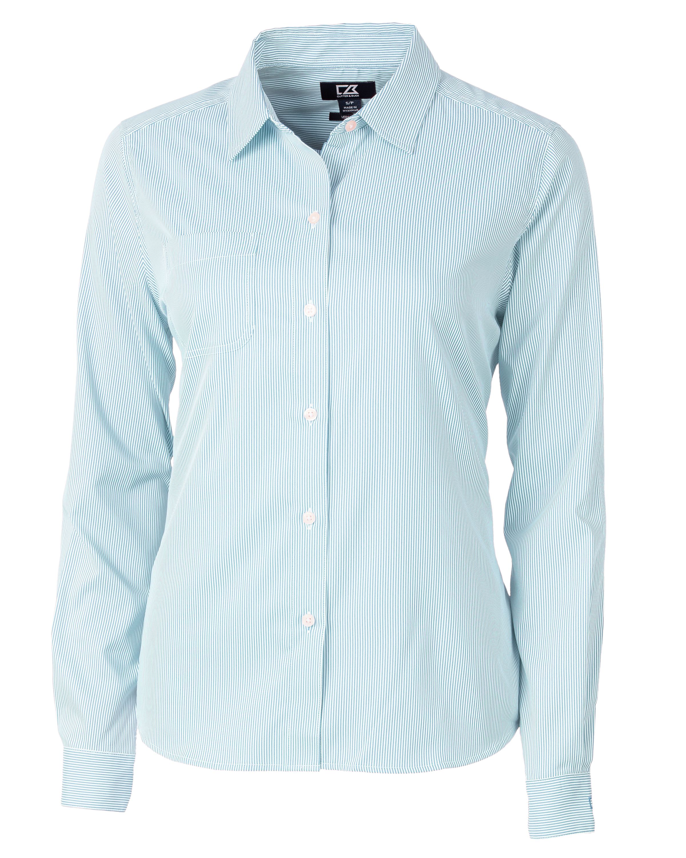 Cutter & Buck® Women's Versatech Pinstripe Stretch Long Sleeve Dress Shirt Product Image