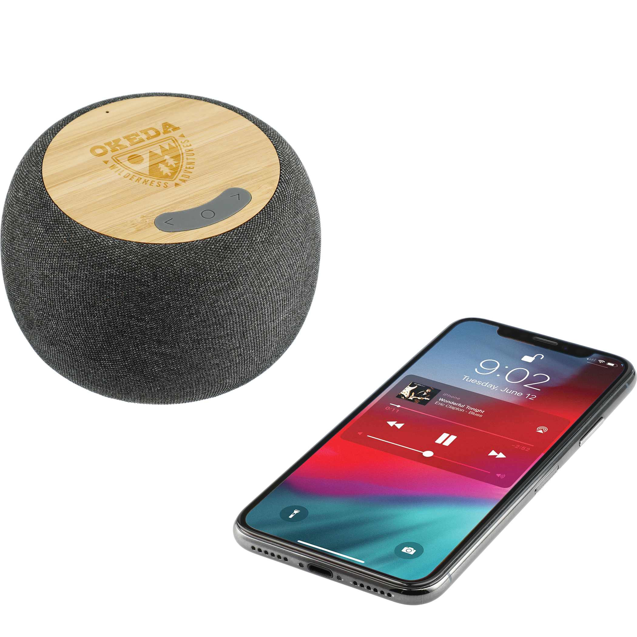 Wireless Charging Garm Fabric & Bamboo Bluetooth Speaker Product Image