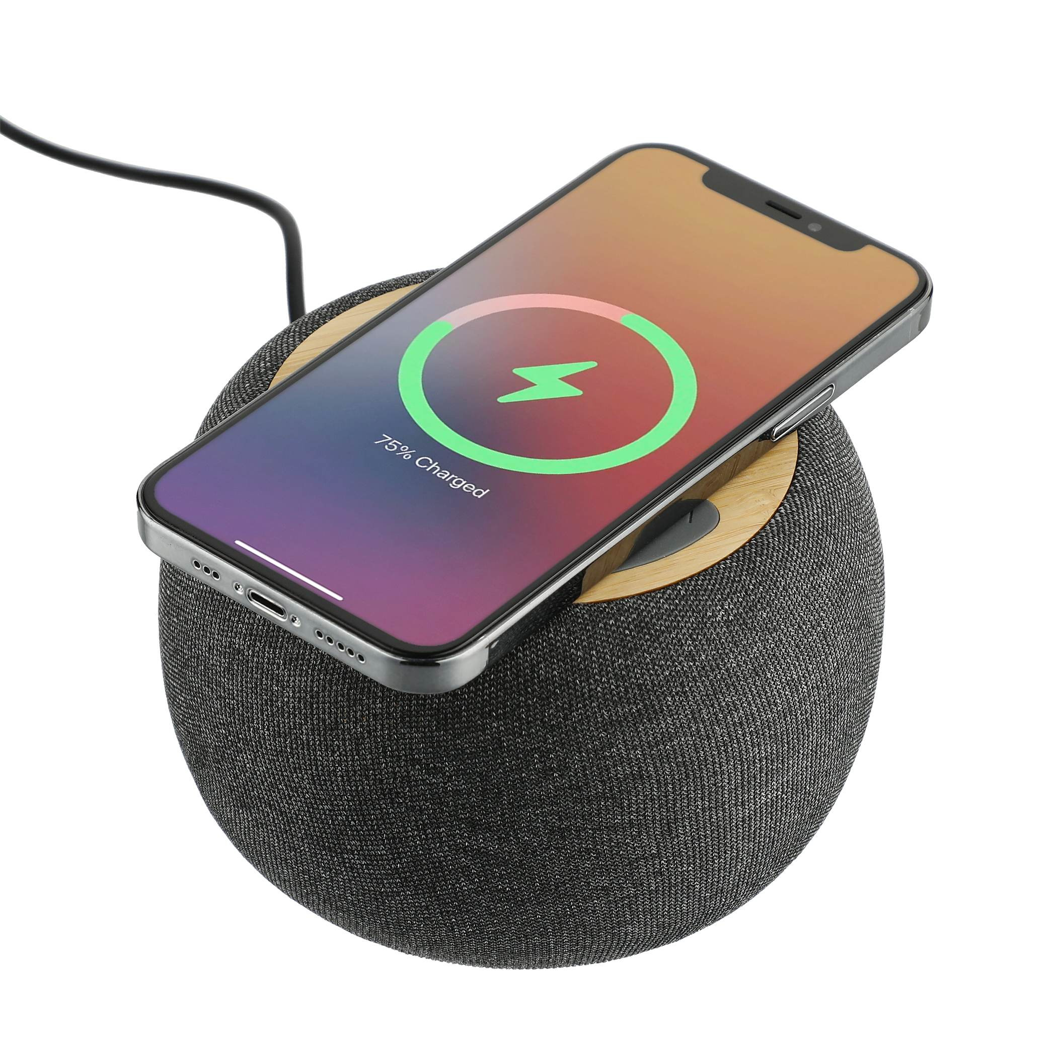 Wireless Charging Garm Fabric & Bamboo Bluetooth Speaker Product Image