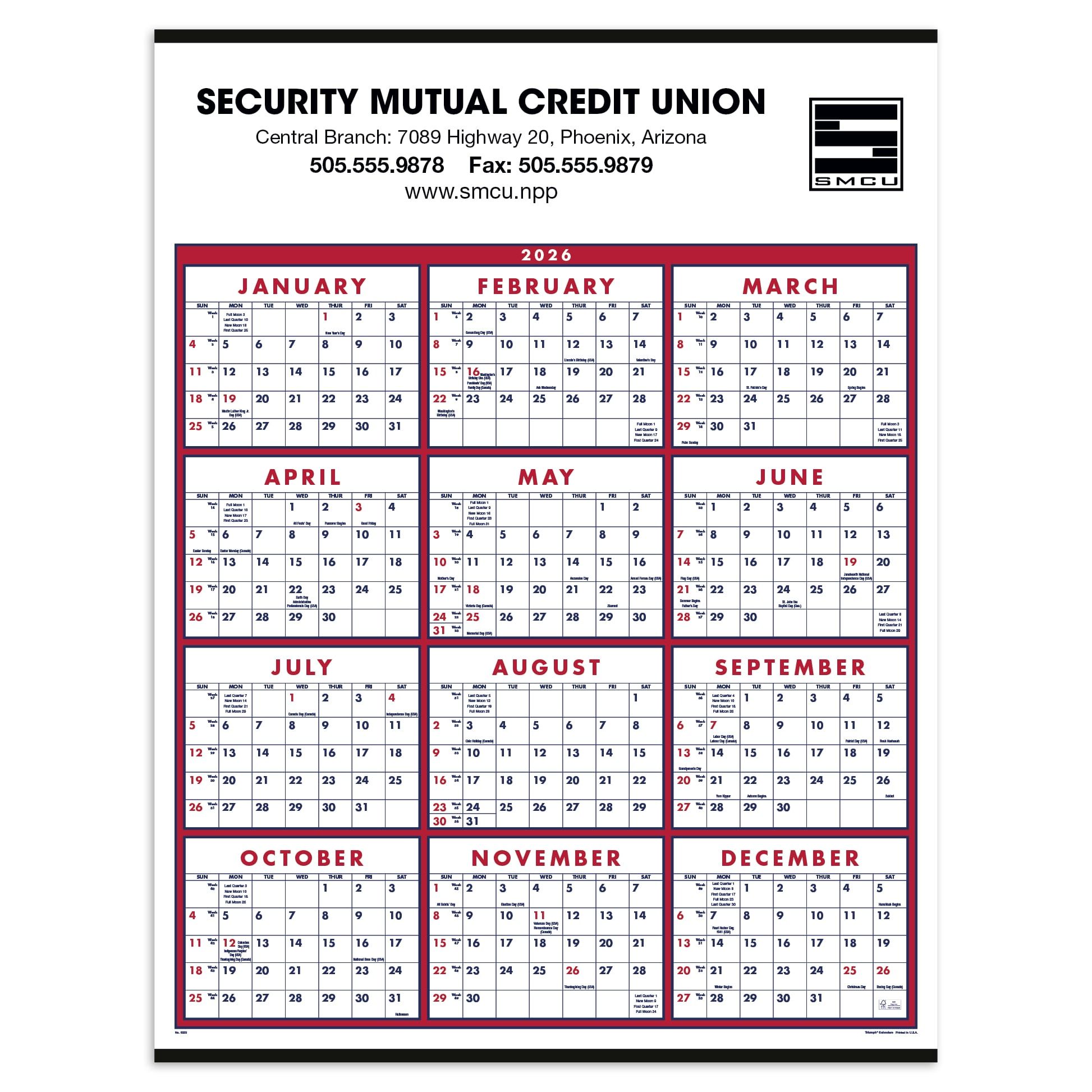 Span-A-Year Red & Blue Calendar Product Image