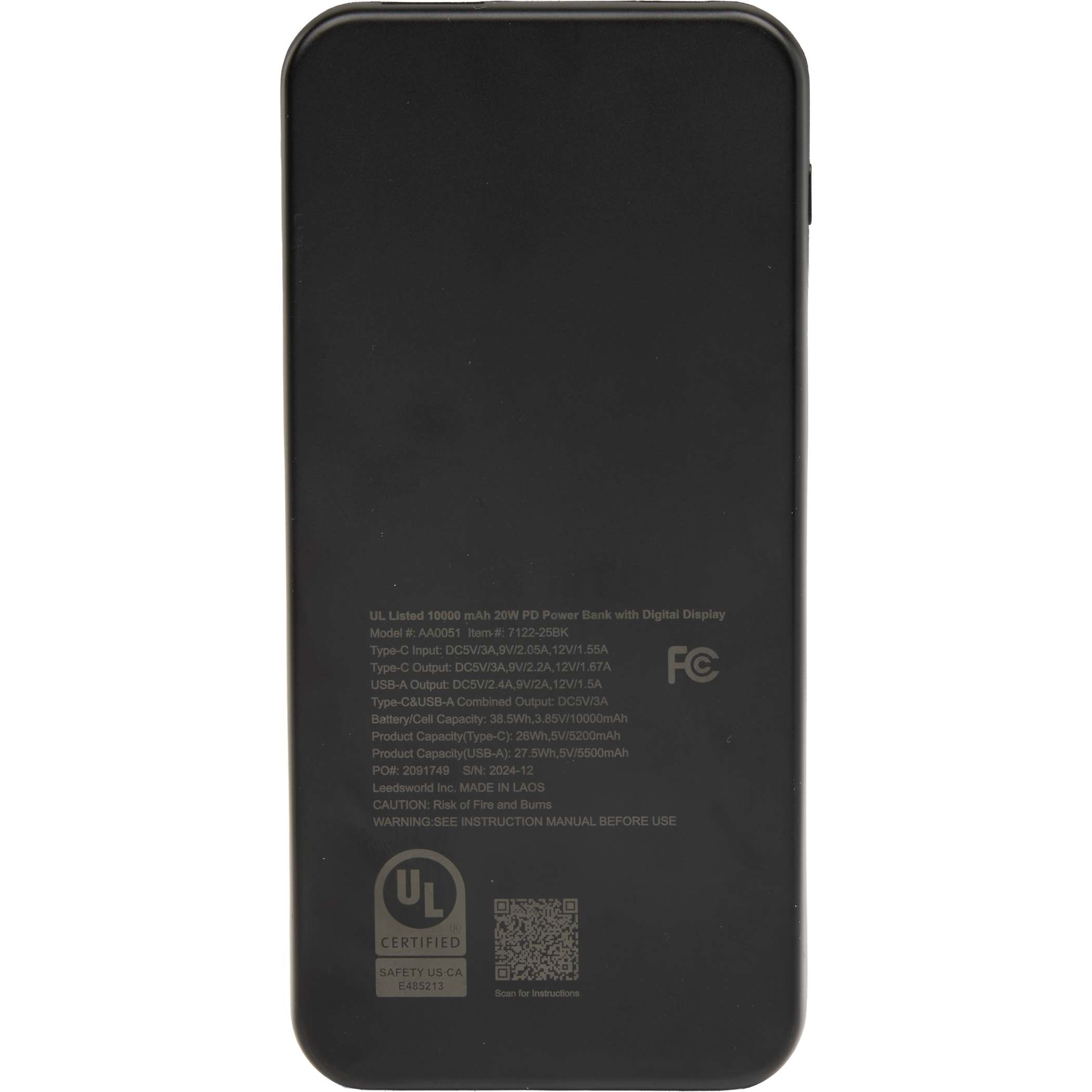 UL Listed 10,000 mAh 20W Digital Display Power Bank Product Image