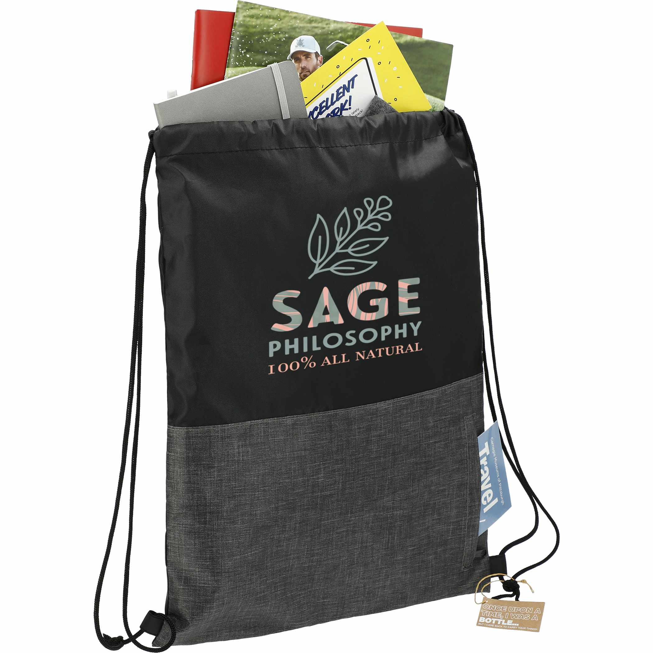 Ash Zippered Recycled Drawstring Bag Product Image