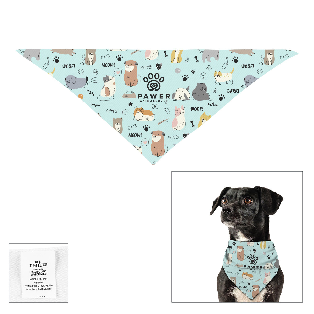 Full Color Small Triangle rPET Pet Bandana Product Image