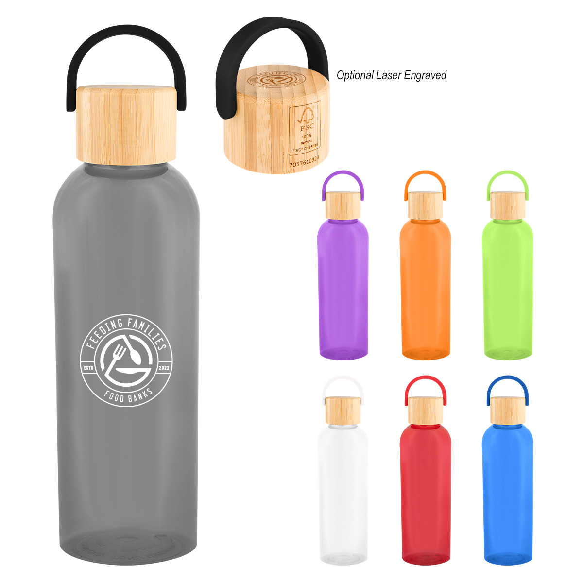 20 Oz. Ally rPET Bottle With Bamboo Lid And Easy Carry Handle Product Image