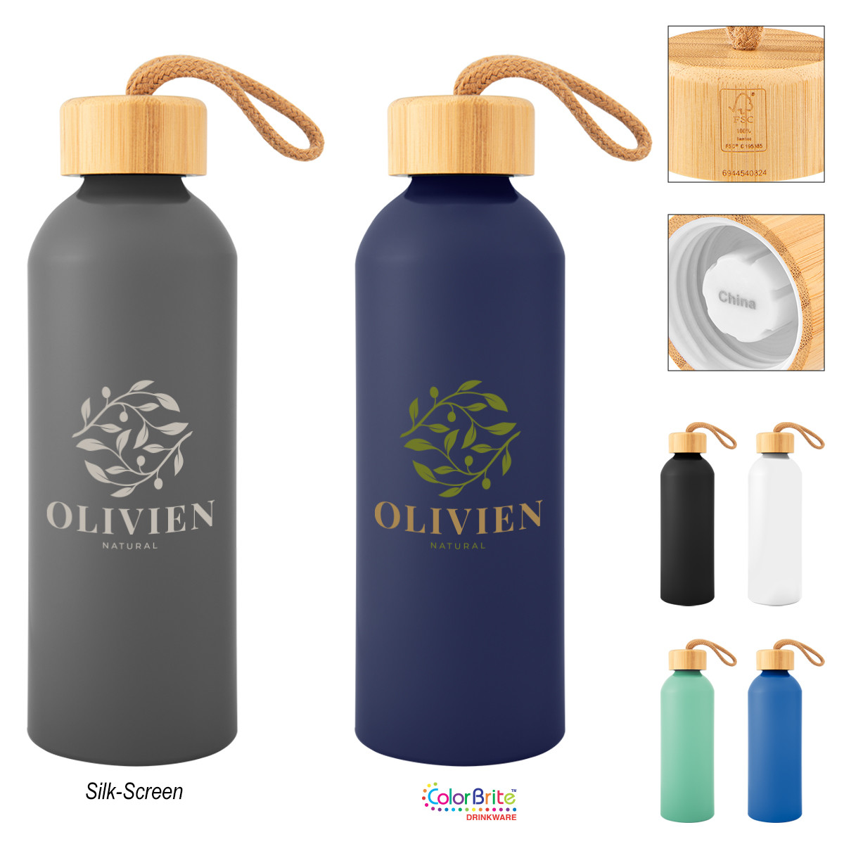 Blaire Recycled Aluminum Bottle With Bamboo Lid - 25 Oz. Product Image