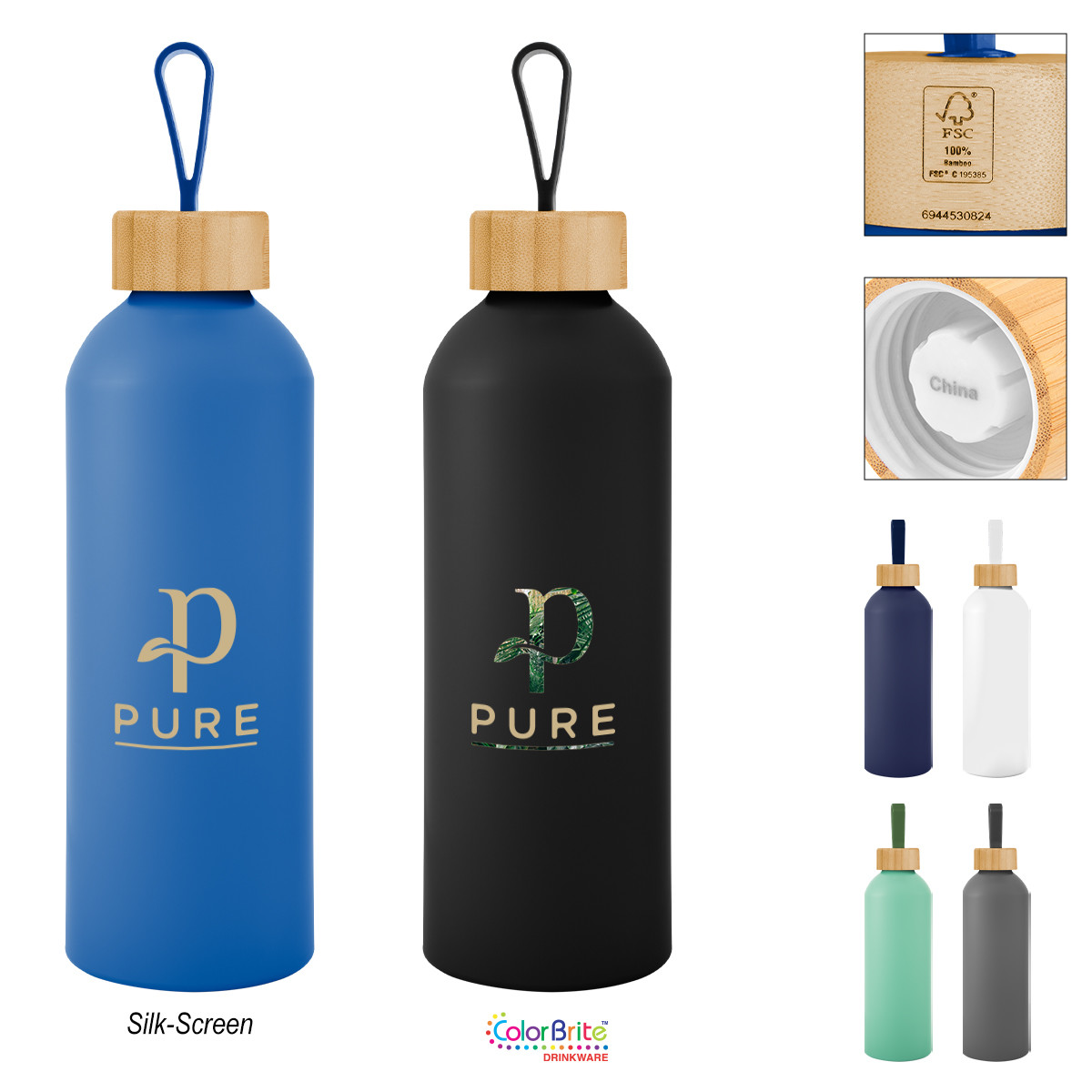 25 Oz. Blaire Recycled Aluminum Bottle With Bamboo Lid And Carry Handle Product Image