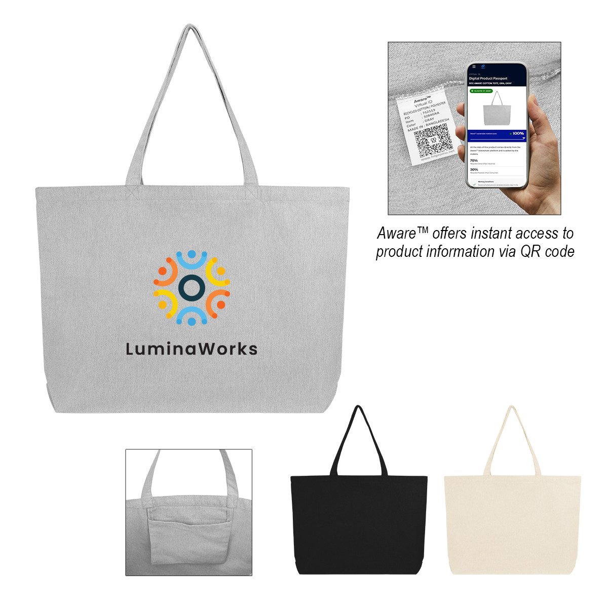 Aware™ 9 oz. Recycled Cotton Shopper Tote Bag Product Image