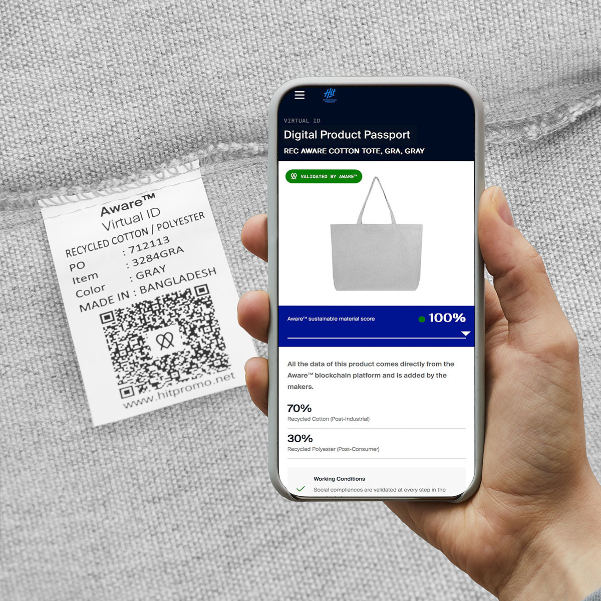 Aware™ 9 oz. Recycled Cotton Shopper Tote Bag Product Image