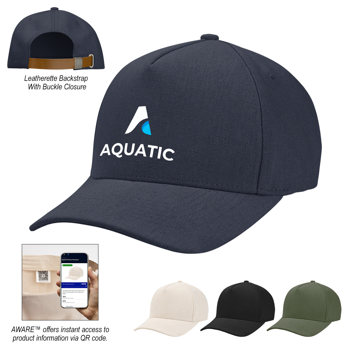 Aware™ Recycled Cotton Cap with Leatherette Backstrap Product Image