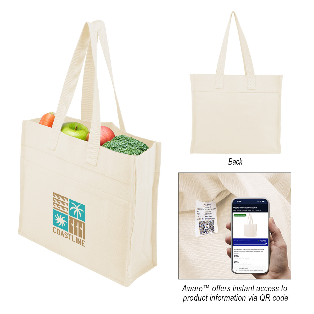 Aware™ 14 Oz. Recycled Cotton North/South Tote Product Image