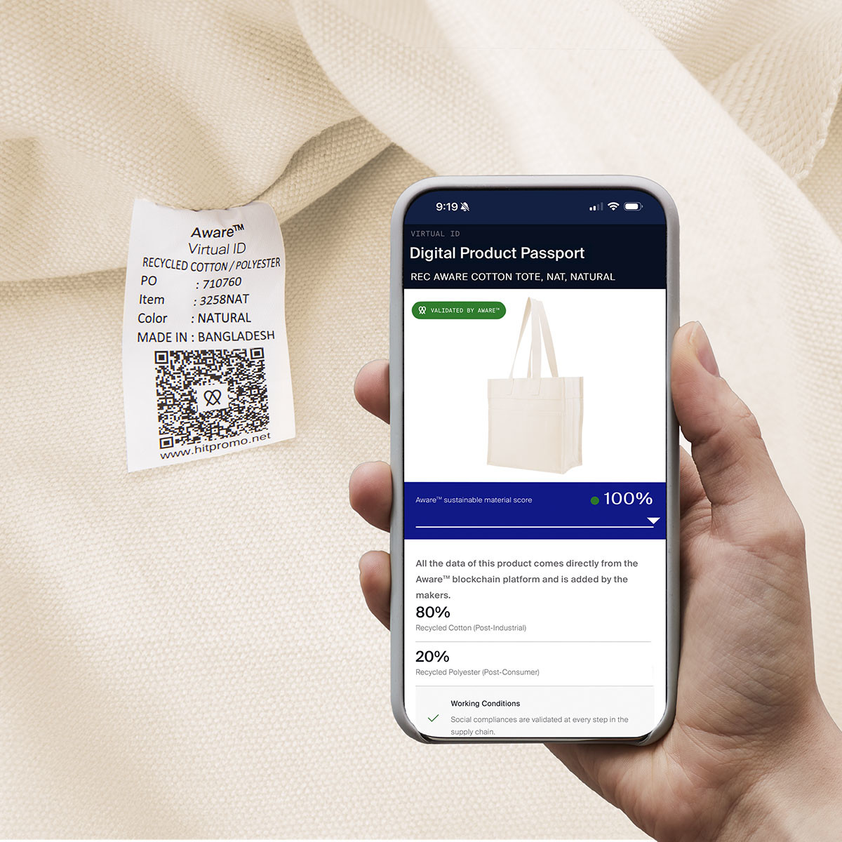 Aware™ 14 Oz. Recycled Cotton North/South Tote Product Image