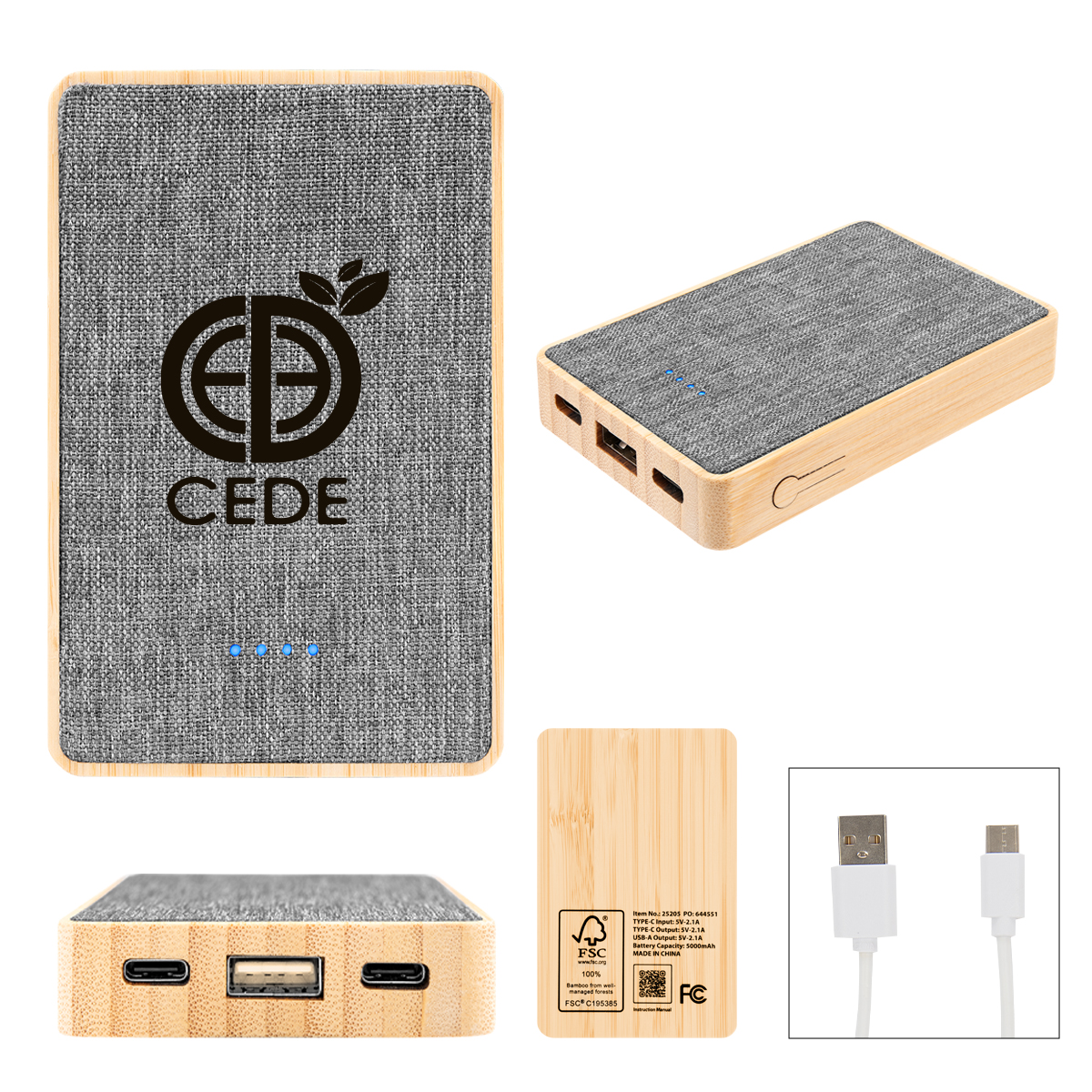 5,000 mAh Bamboo & rPET Power Bank Product Image
