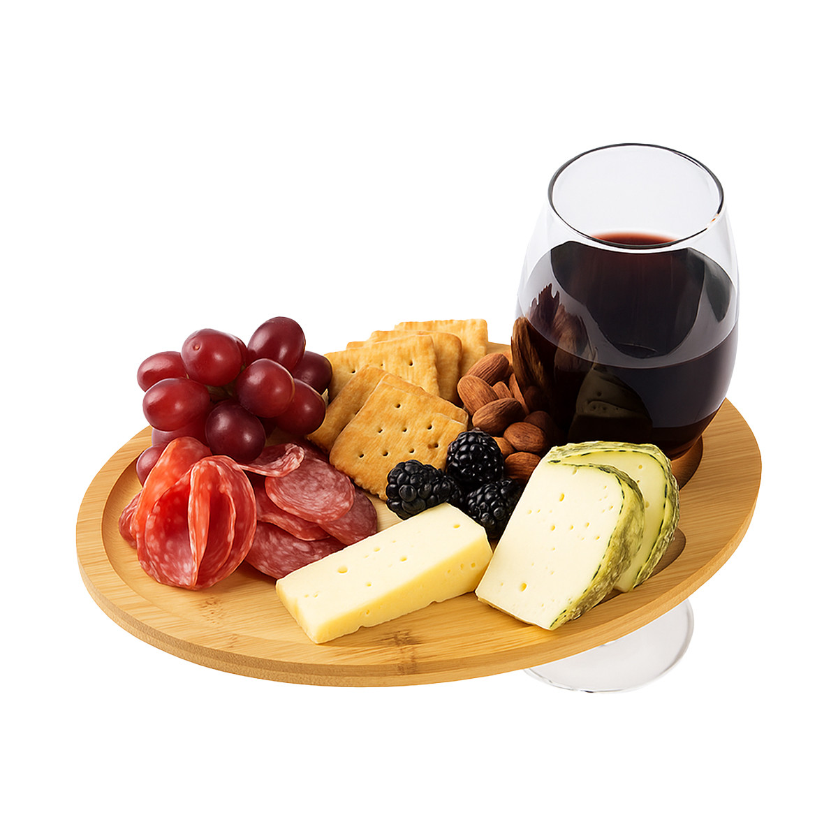 Wine & Dine Recessed Bamboo Tray With Wine Glass Holder Product Image