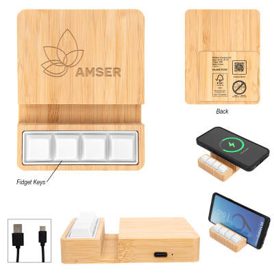 Bamboo Stress Relief Wireless Charger & Phone Stand Product Image