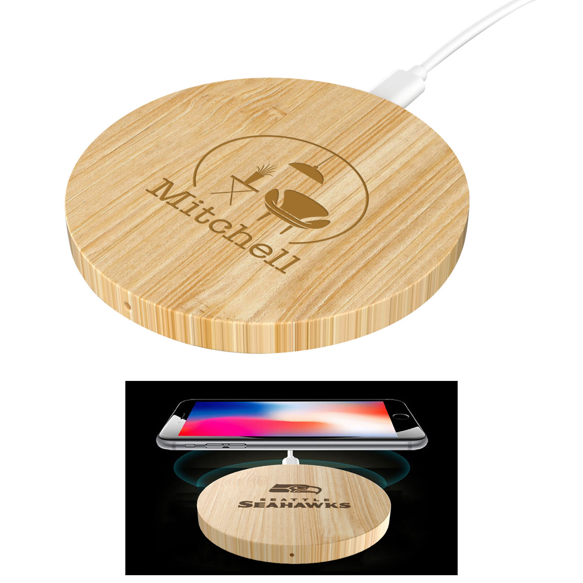 15W Round Bamboo Wireless Charger Product Image