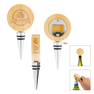 Bamboo Wine Stopper With Bottle Opener Product Image