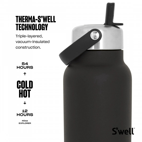 bottleGibson Explorer ブラック S'well® Explorer Bottle with Flip Straw - 40 oz.