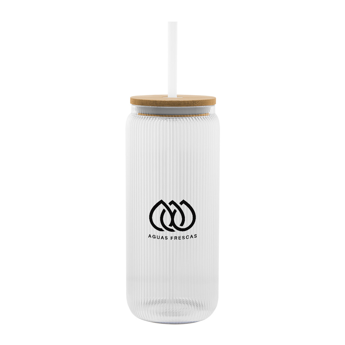 Ribbed Borosilicate Glass Can with Bamboo Lid - 20 oz. Product Image