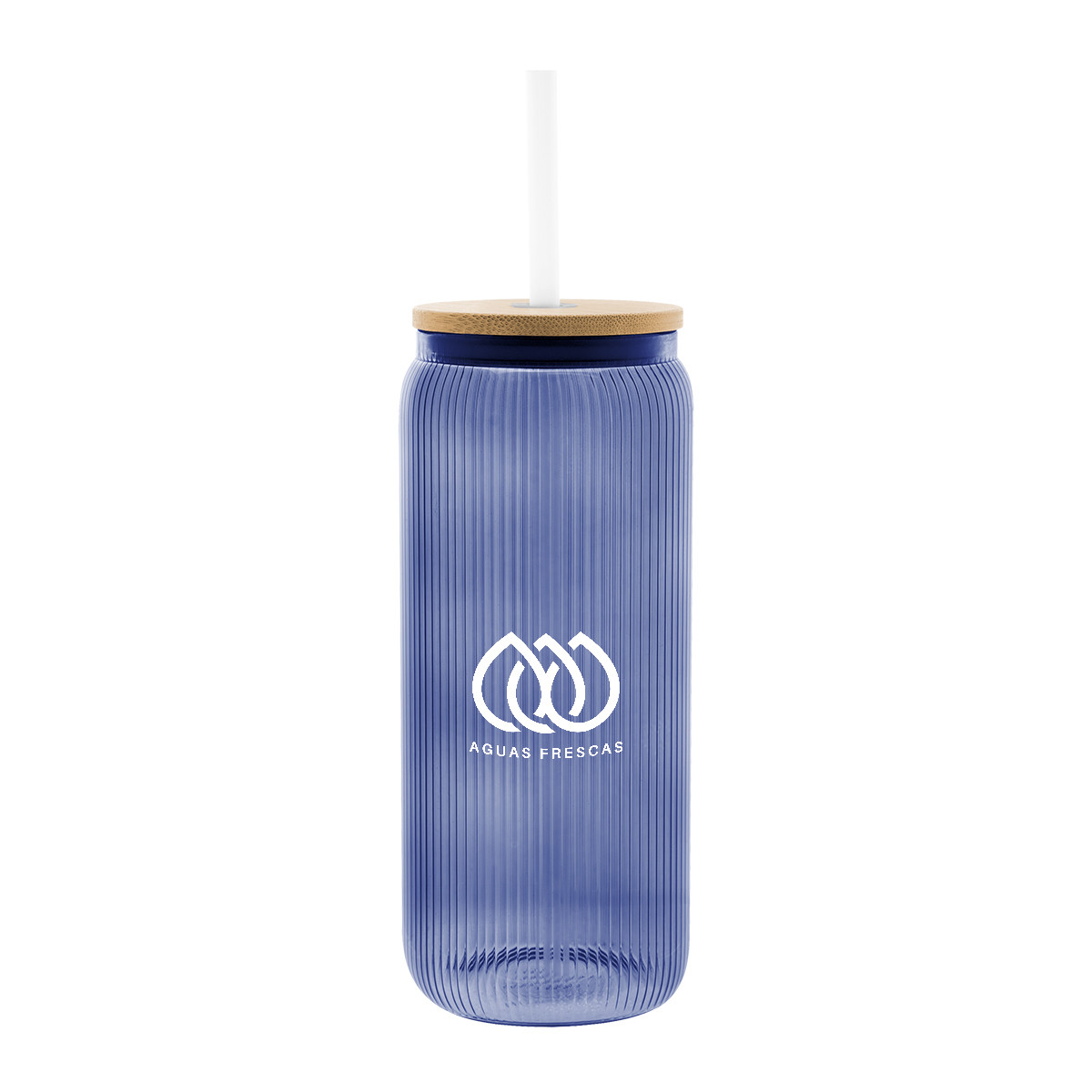 Ribbed Borosilicate Glass Can with Bamboo Lid - 20 oz. Product Image