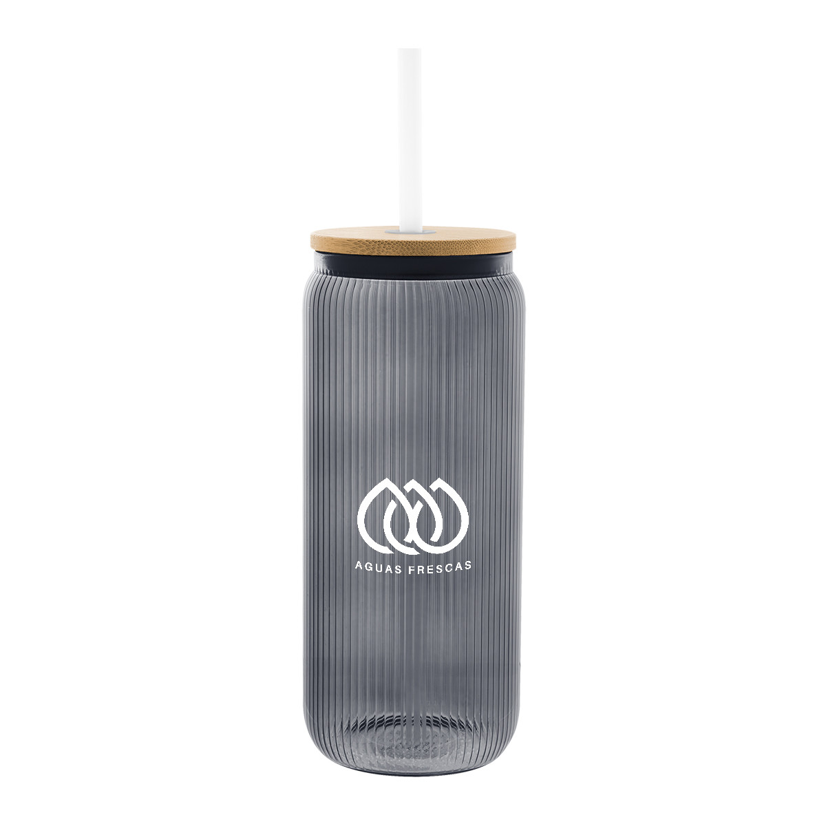 Ribbed Borosilicate Glass Can with Bamboo Lid - 20 oz. Product Image