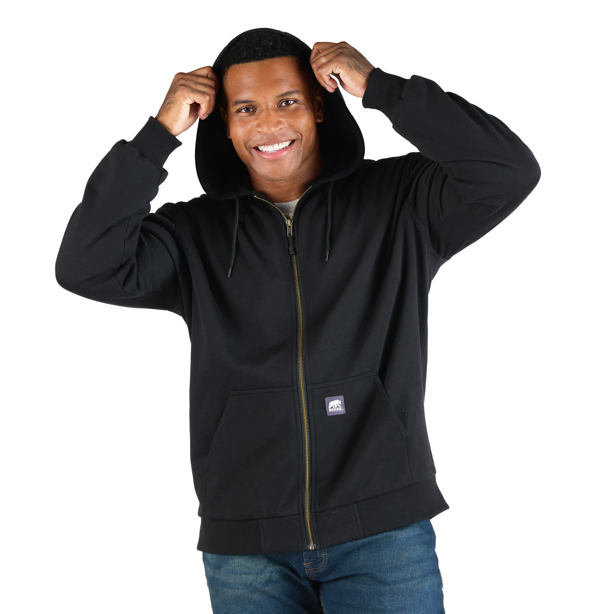 BERNE Men's Heritage Grid Fleece-Lined Full-Zip Hooded Sweatshirt Product Image