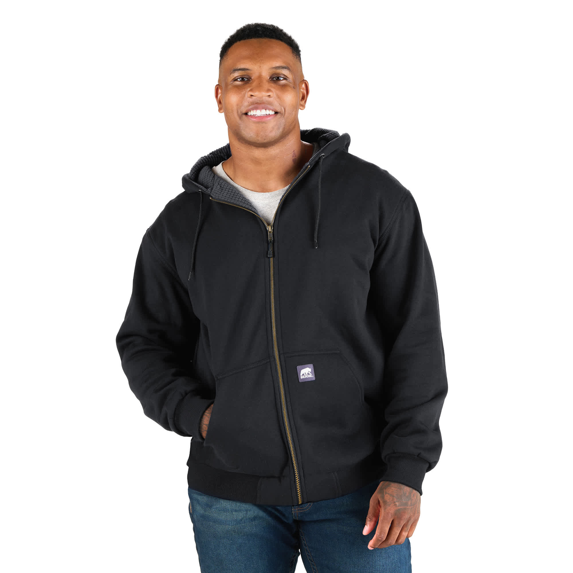BERNE Men's Heritage Grid Fleece-Lined Full-Zip Hooded Sweatshirt Product Image
