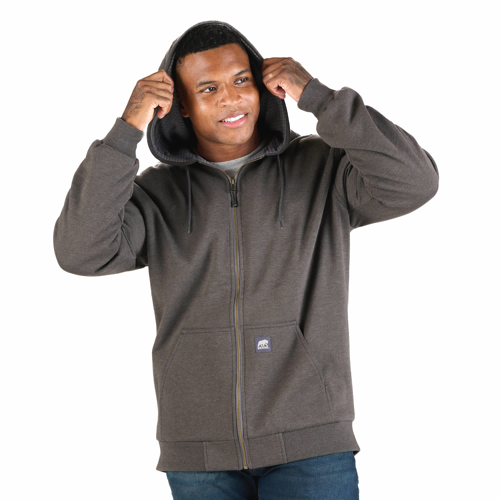 BERNE Men's Heritage Grid Fleece-Lined Full-Zip Hooded Sweatshirt Product Image
