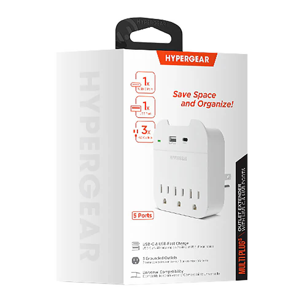 HyperGear Multi Plug 5 Outlet Extender with USB-C & USB Ports Product Image