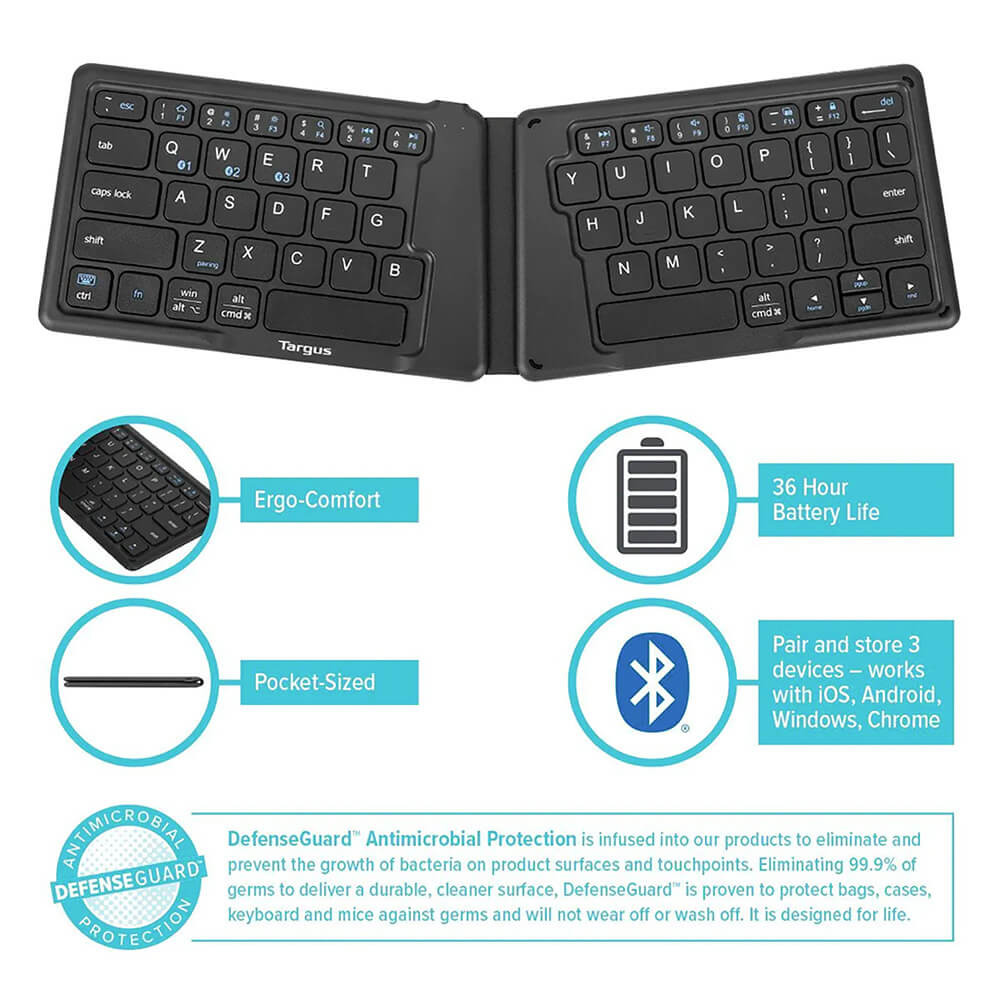 Targus Ergonomic Foldable Bluetooth Antimicrobial Keyboard Product Image