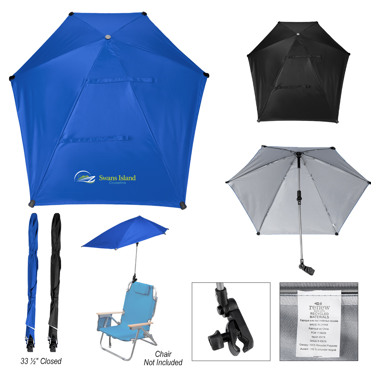 50" Arc SPF 50 Chair Umbrella with 100% rPET Canopy Product Image