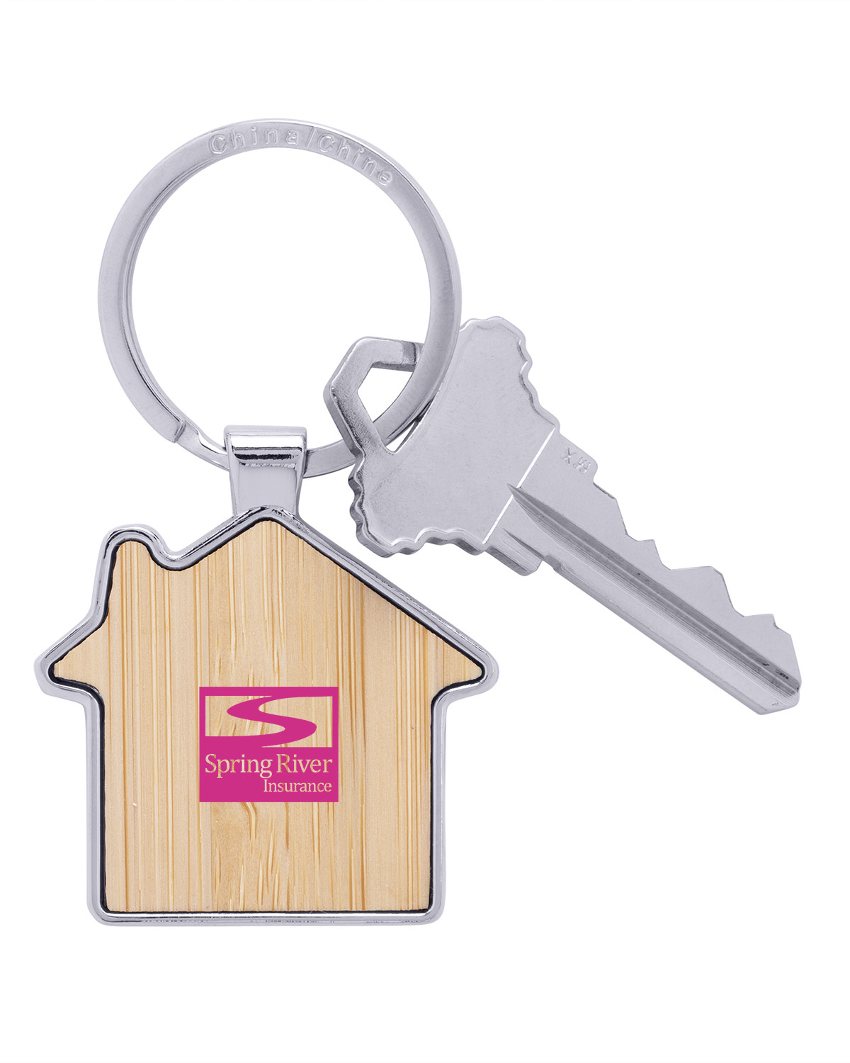 Bamboo & Metal House Keychain Product Image