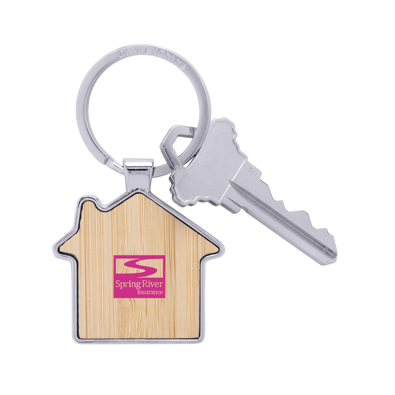 Bamboo & Metal House Keychain Product Image