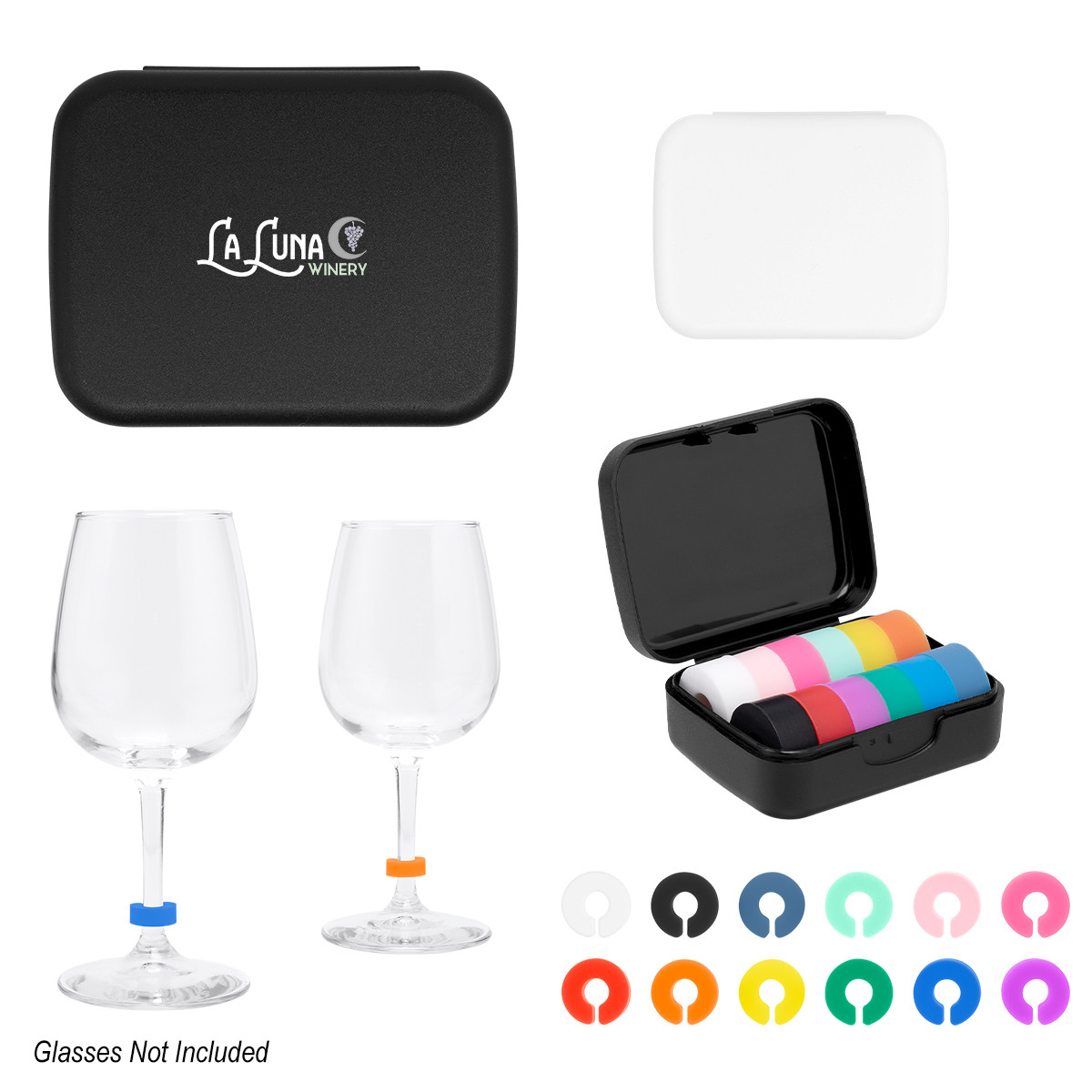Silicone Wine Glass Markers in Recycled Case Product Image