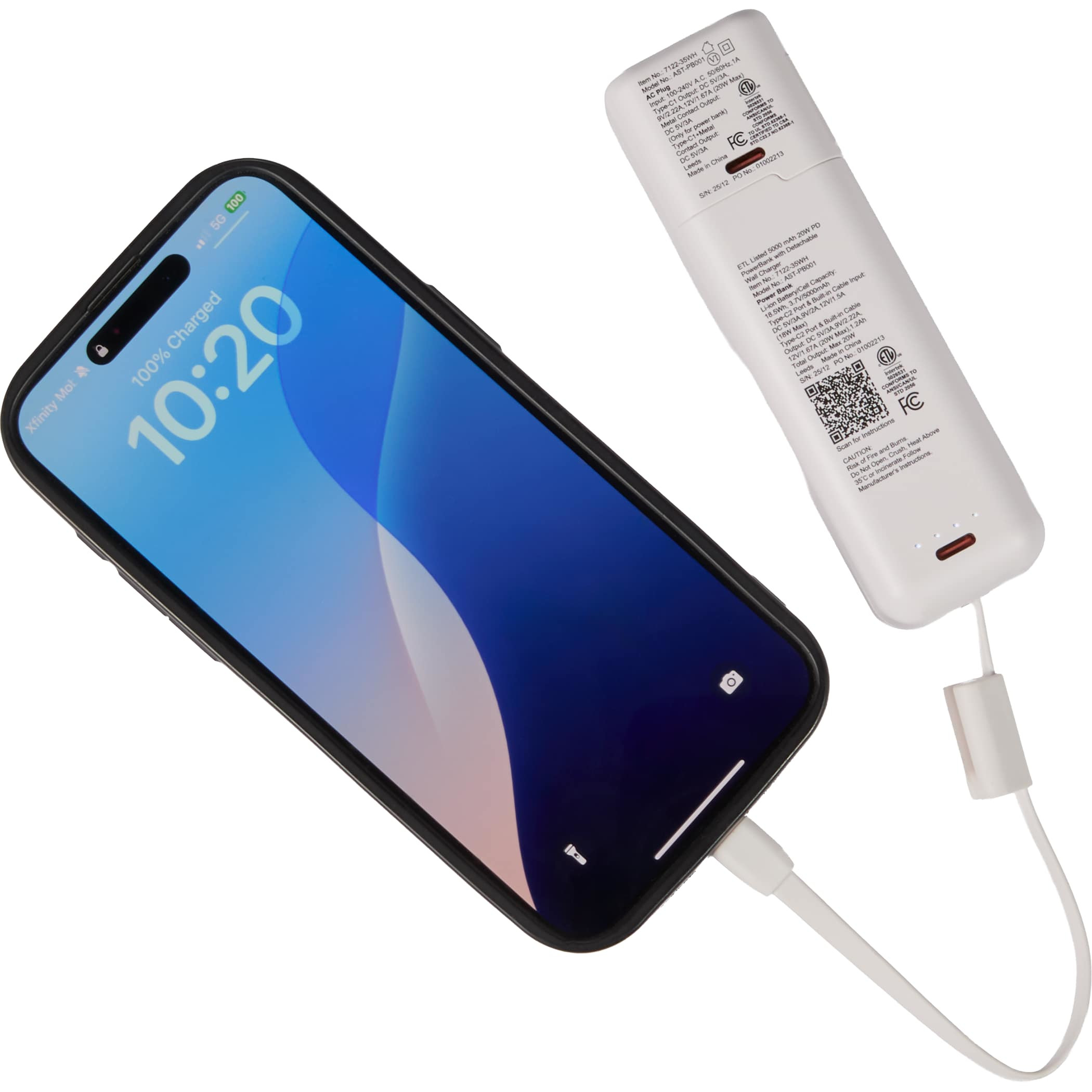 ETL Listed 5,000 mAh 20W PD Power Bank with AC Plug Product Image