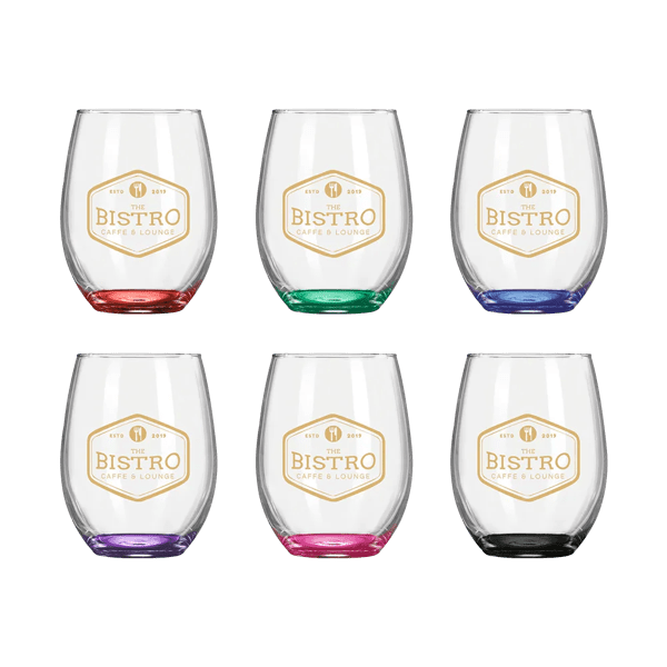 Wine O'Clock Arc Stemless Wine Glass with Color Bottom - 9 oz. Product Image