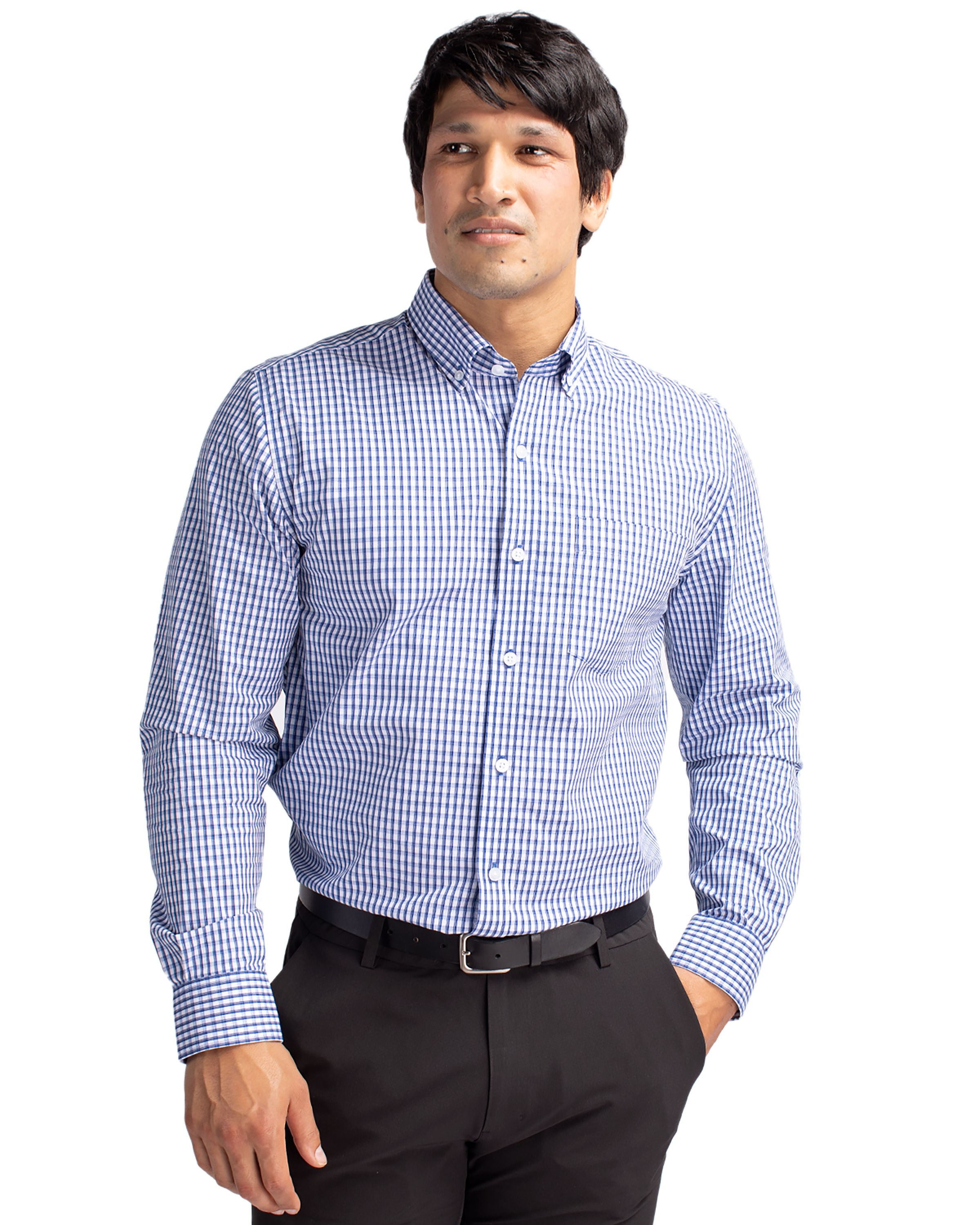 Cutter & Buck® Men's Easy Care Stretch Gingham Long Sleeve Dress Shirt Product Image