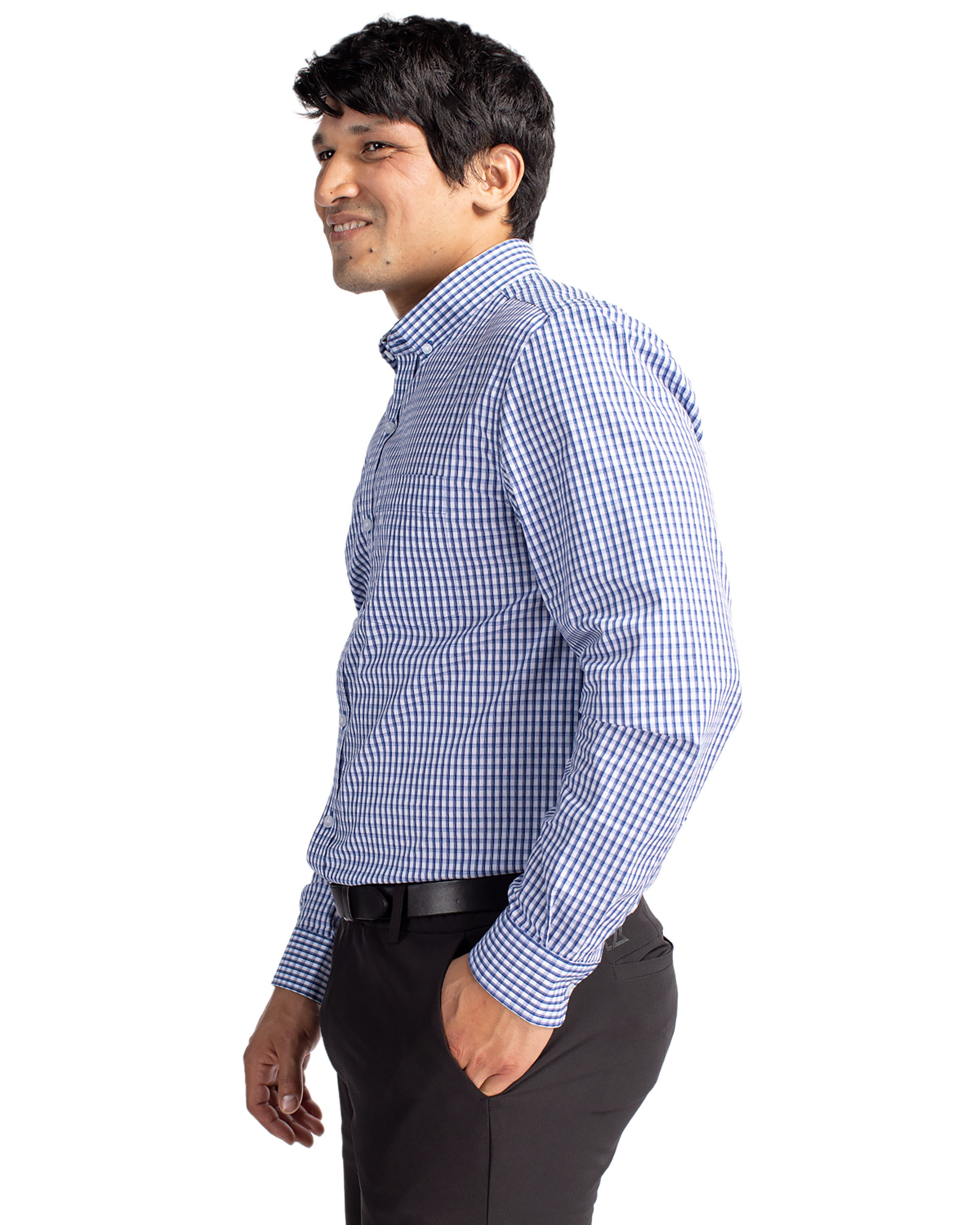 Cutter & Buck® Men's Easy Care Stretch Gingham Long Sleeve Dress Shirt Product Image