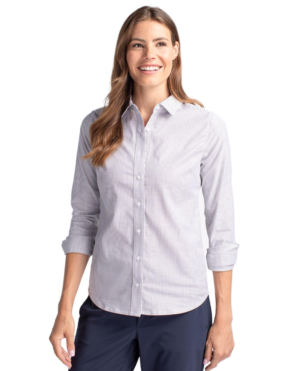Cutter & Buck® Women's Stretch Oxford Stripe Long Sleeve Dress Shirt Product Image