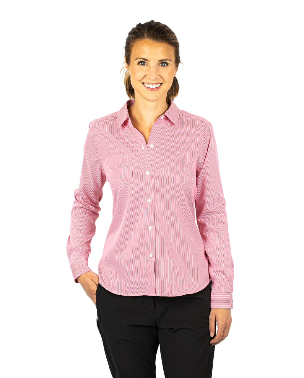 Cutter & Buck® Women's Versatech Pinstripe Stretch Long Sleeve Dress Shirt Product Image