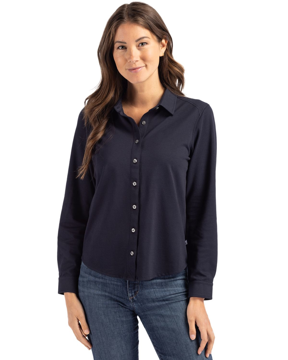 Cutter & Buck® Women's Advantage Tri-Blend Eco Soft Pique Long Sleeve Knitted Button Up Product Image