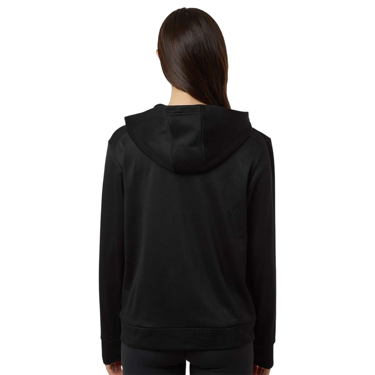 Black/White adidas Women’s Game & Go Fleece Full-Zip Hooded Sweatshirt in medium grey heather and black recycled polyester fleece with full-zip front, attached hood, long sleeves, and heat-seal adidas logo, designed for training, workouts, and casual wear.