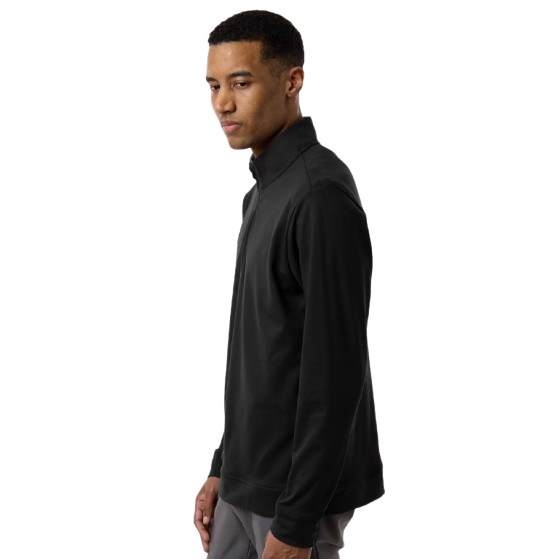 Black adidas Textured Stripe Quarter-Zip Pullover with jacquard texture, stand collar, quarter-zip front, and recycled polyester stretch fabric designed for casual and athletic wear.